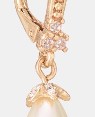 Pav&eacute; & Imitation Pearl Drop Earrings