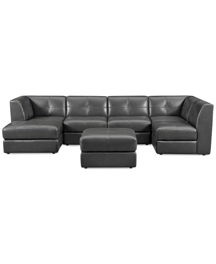Leather modular store sectional with ottoman