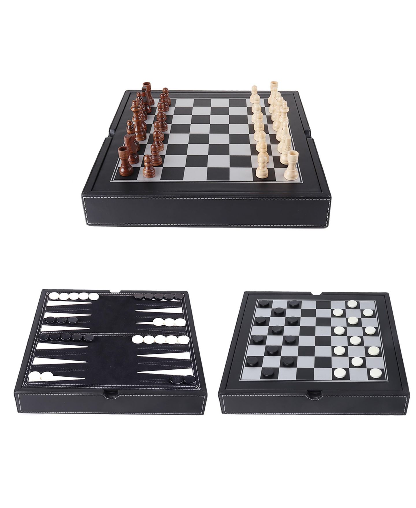 Детские настольные игры GSE Games & Sports Expert 12.5" Premium Leather 3-in-1 Chess, Checkers and Backgammon Board Game, от 3 лет — фото 1