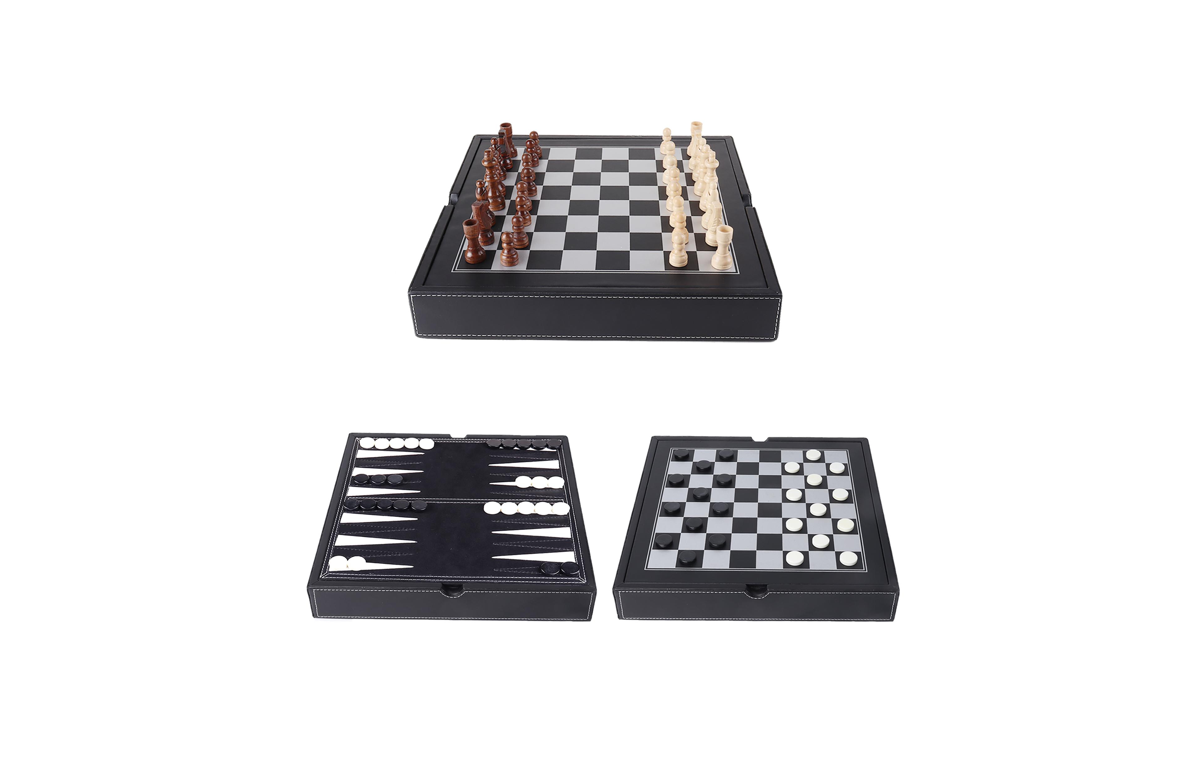 Gse Games & Sports Expert 12.5" Premium Leather 3-in-1 Chess, Checker and Backgammon Board Game Combo Set for Kids & Adults