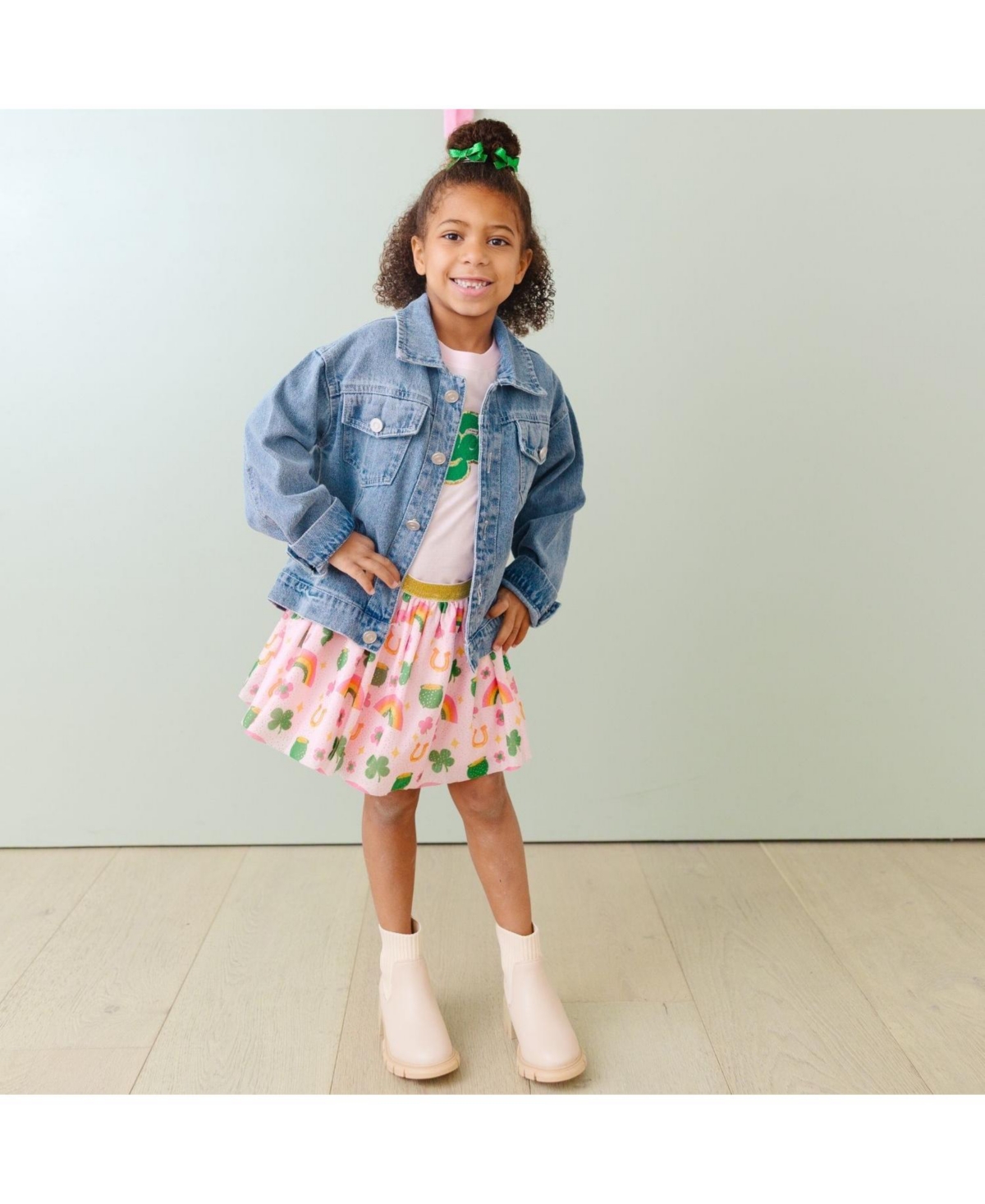 Sweet Wink Little Girls Lucky Rainbow Patch St. Patrick's Day Denim Jacket