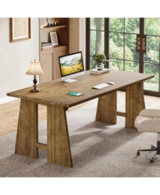 Solid Wood Executive Desk, 70.9-Inch Long Office Computer Desk with Sturdy Wooden Legs, Farmhouse Workstation