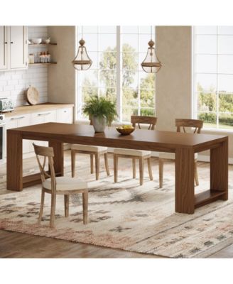 86.61-Inch Dining Table for 6-8 People, Modern Narrow Long Kitchen Table with Pedestal Base, Farmhouse Extra Long Dining Room Furniture
