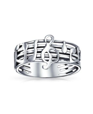 Musician Student Teacher Treble Clef Note Music Band Ring Oxidized .925 Sterling Silver