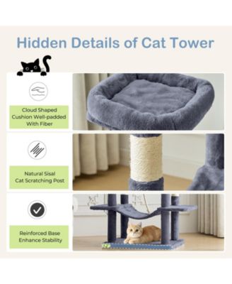 66in Cat Tree Tower: Large Multi-Cat Climbing, Extended Platform, Hammock, Pet House