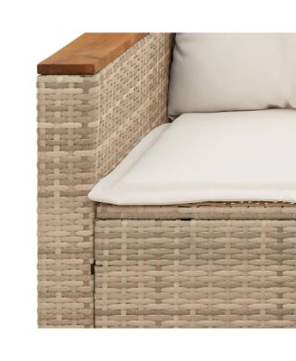 Patio Sofa with Cushions 3-Seater Beige Poly Rattan