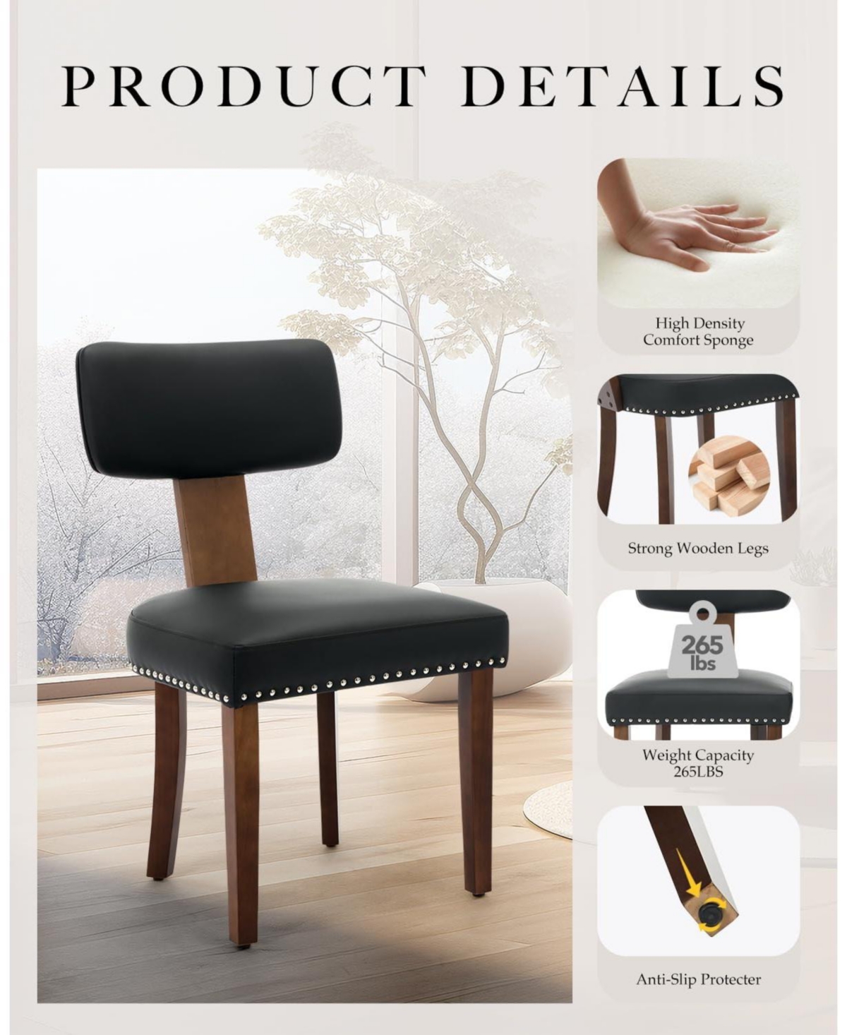 gaomon Dining Chairs Modern Leather Kitchen Chairs,Upholstered Side Chairs,Curved Backrest with Hardwood Frame