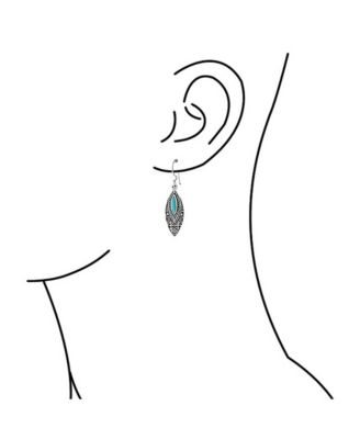 Southwest Style Blue Turquoise Marquise Leaf Feather Dangle Earrings Lever back Oxidized Sterling Silver