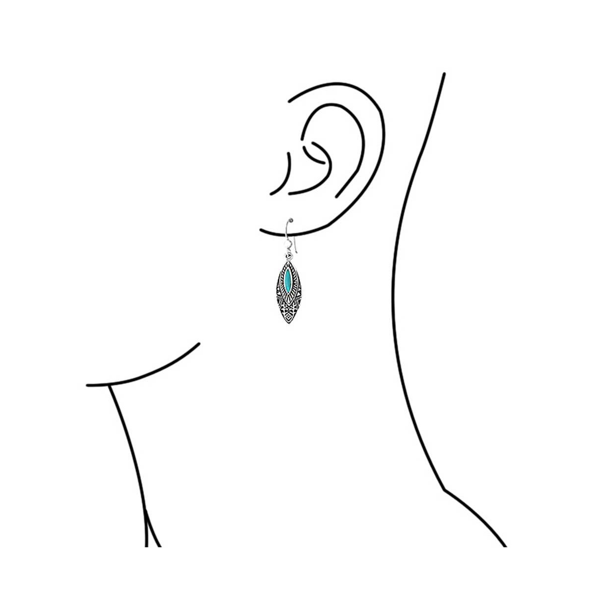 Bling Jewelry Southwest Style Blue Turquoise Marquise Leaf Feather Dangle Earrings Lever back Oxidized Sterling Silver