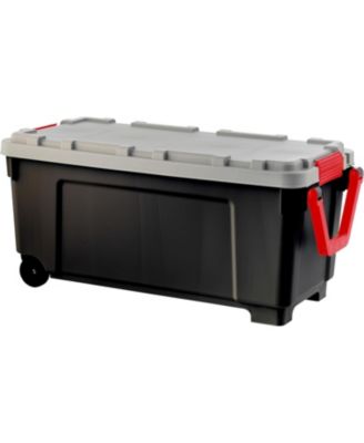 USA, 43-Gallon, Lockable Storage Trunk Box, Plastic, Black/Gray, 2Pk