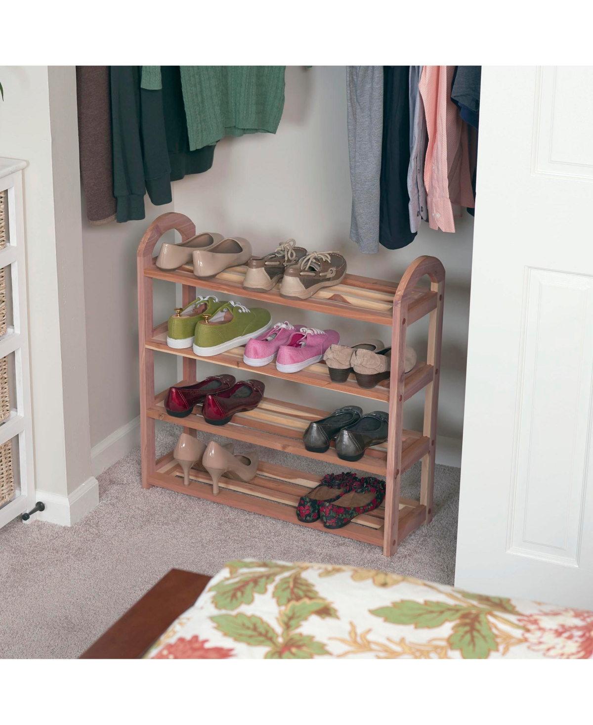 Household Essentials CedarFresh 4-Tier Cedar Shoe Rack