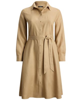 Plus Size Adalina Belted Linen Collared Neck Shirt Dress