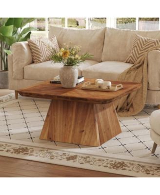 Vintage Solid Wood Coffee Table, 31.5" Square Coffee Table for Living Room, Classic Living Room Center Tables, Brown