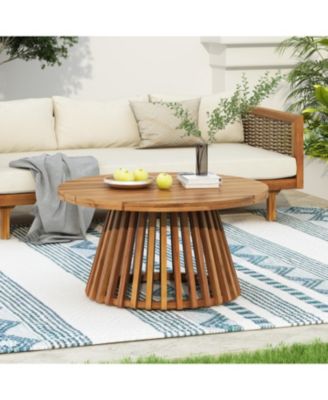 Weather Resistant Wicker Patio Conversation Set with Acacia Wood Coffee Table Water Resistant Thick Dark Teal Cushions for Garden Patio Deck