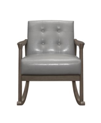 Faux Leather Rocking Chair Button Tufted Solid Rubberwood Frame 300lbs Capacity Upholstered Furniture