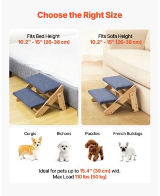 2-Step Wooden Pet Stairs for Bed, Sofa, or Car, Foldable Flat Design, 110 lb Capacity