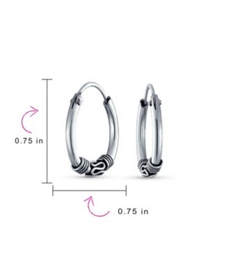 Bali Tribal Continuous Endless Tiny Hoop Earrings Oxidized .925 Sterling Silver .75 Inch Diameter