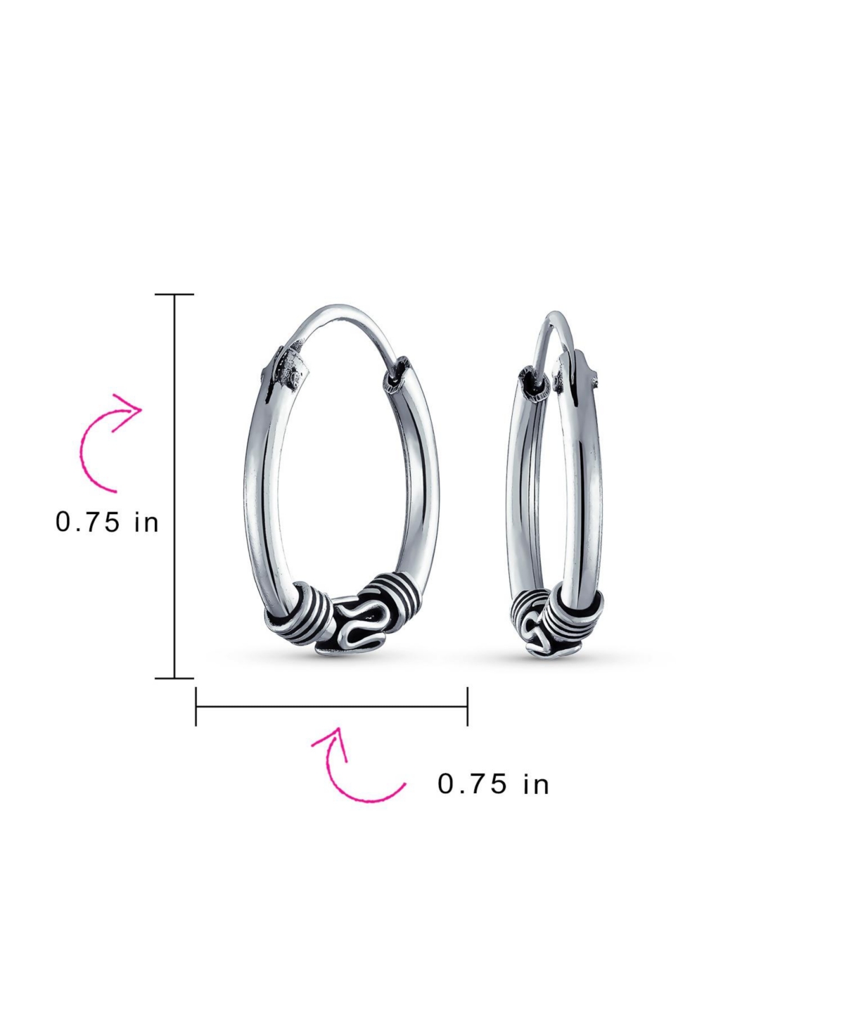 Bling Jewelry Bali Tribal Continuous Endless Tiny Hoop Earrings Oxidized .925 Sterling Silver .75 Inch Diameter