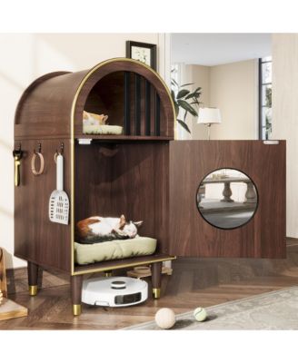 37.4" Cat Litter Box Enclosure Furniture, 2-in-1 Hidden Bed with Storage,Brown