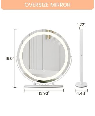 19 in Vanity Mirror with Led Lights, Large Round Makeup Mirror with Touch Control and 3 Color Lighting Modes