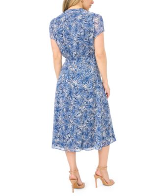 Petite Pintuck Split Neck Midi Shirt Dress