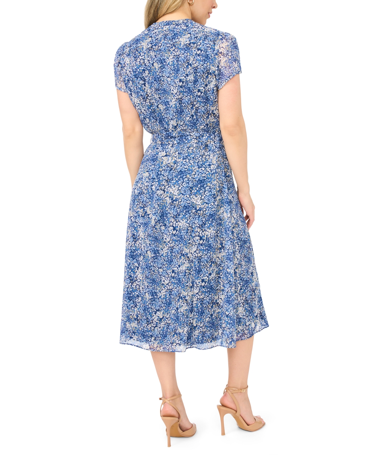 Msk Petite Pintuck Split Neck Midi Shirt Dress