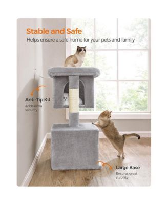 39.8-Inch Cat Tree with Large Perch and 2 Cat Caves, Scratching Posts, Anti-Tip Kit, Indoor Use