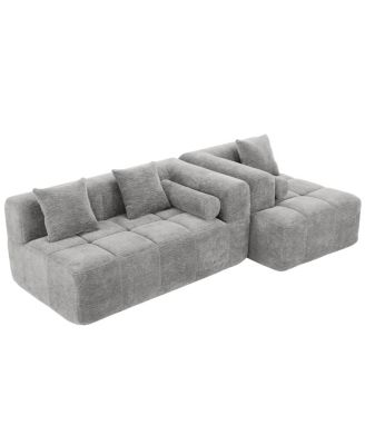 101.2" Light Gray Modular Sectional Sofa with Deep Seating & Side Pockets