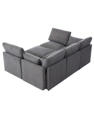 Gray U-shaped Sectional Sofa with Movable Ottoman & USB Ports