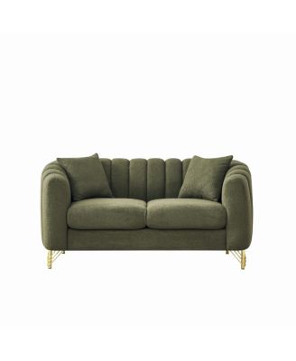 63" Chenille Loveseat Sofa, Luxury Tufted Couch with Gold Metal Legs