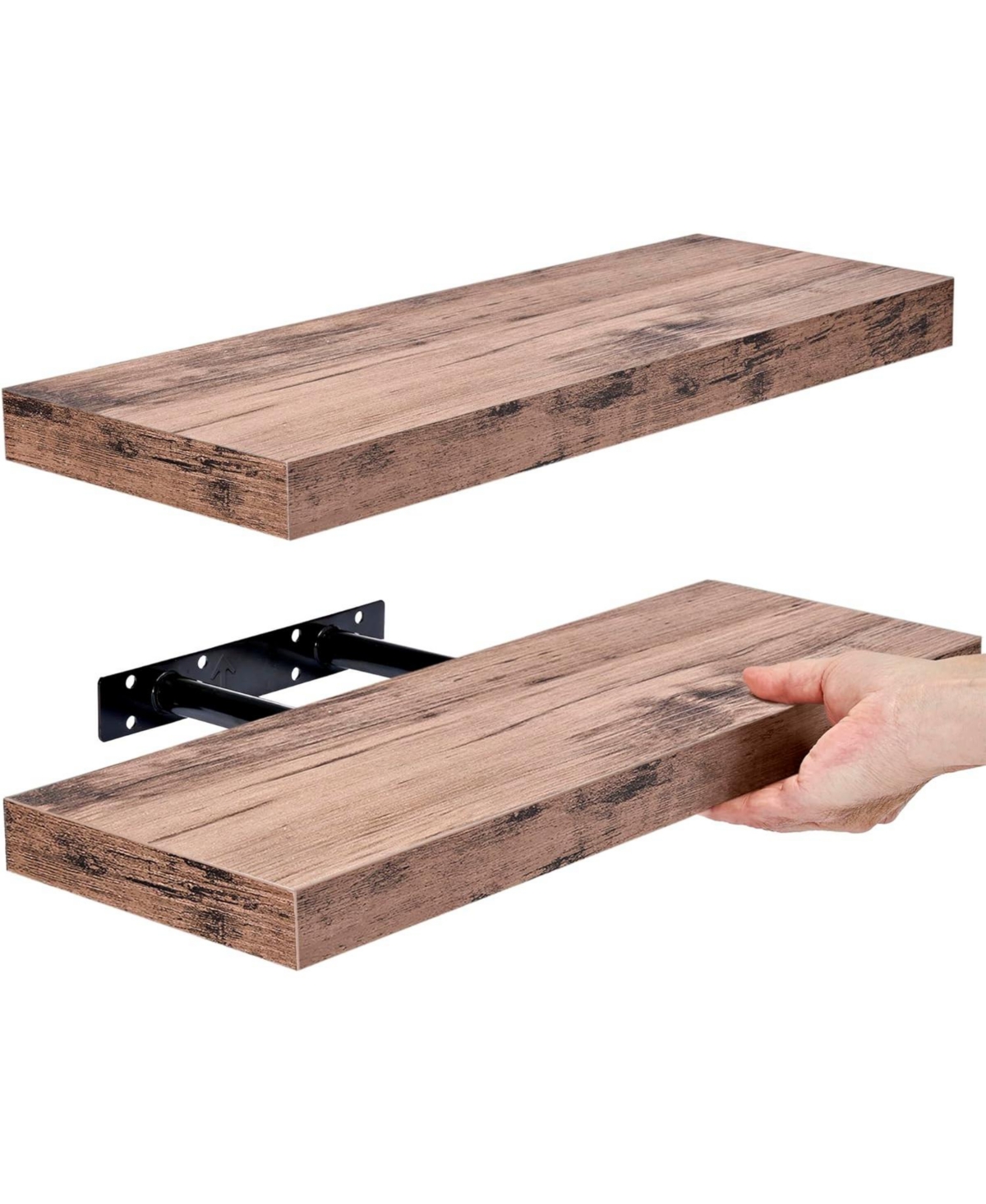 Sorbus 2 Pack 16 Inch Rectangle Wall Mounted Floating Shelves - for Home Decor to Display Trophies, Books, Frames, and more - Mahogany