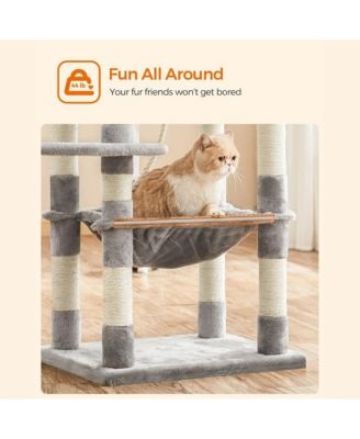 56.3-Inch Cat Tree with Scratching Posts, Hammock, Padded Perches, Cat Condo, Anti-Tip Kit