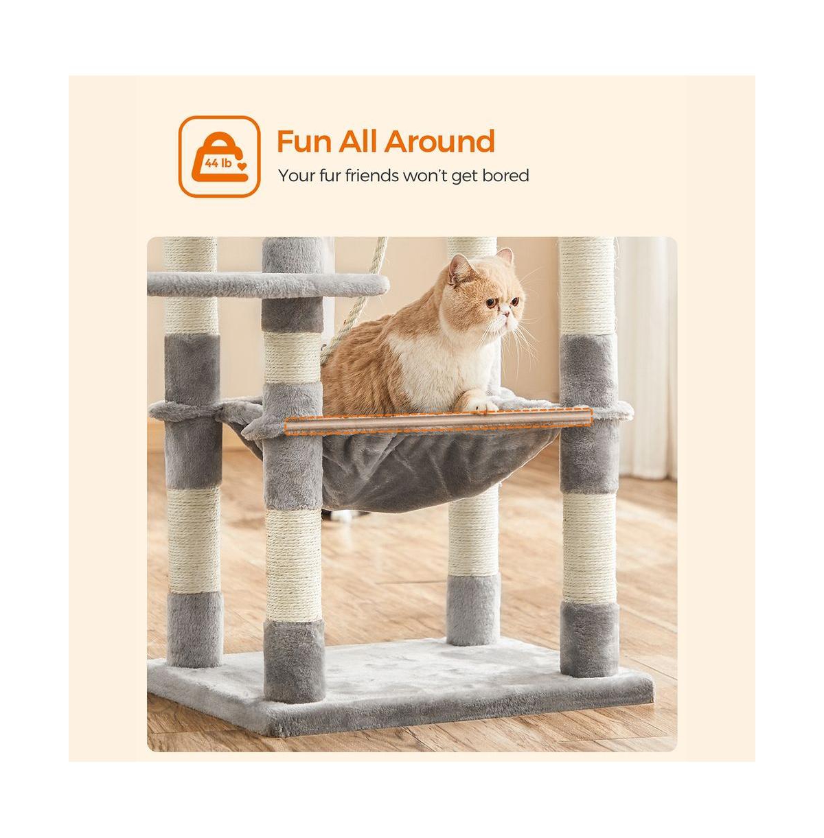 Cozito 56.3-Inch Cat Tree with Scratching Posts, Hammock, Padded Perches, Cat Condo, Anti-Tip Kit
