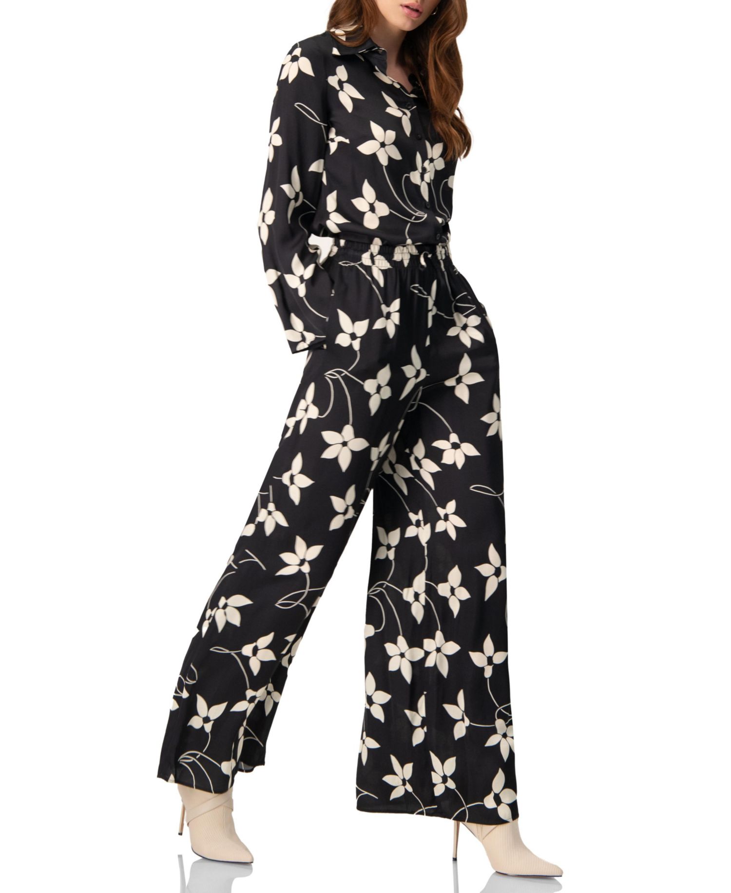 Women's Wide-Leg Floral Print Pants with Pockets