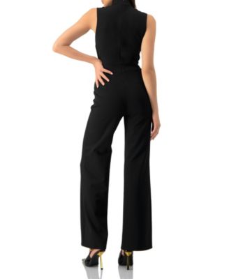 Women's High-Neck Jumpsuit with See-Though Neckline