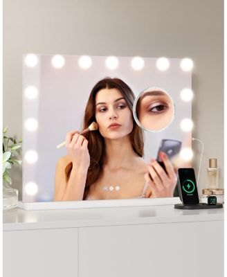Vanity Mirror with Lights,Hollywood Mirror with 15 LED Bulbs,3 Color Modes,Detachable 3X Magnification,with USB Charging Port