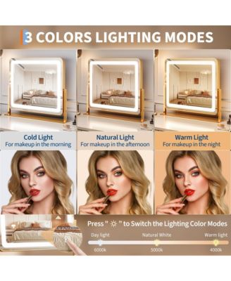 LED Vanity Mirror, 19.7" x 17.5" Touch Screen Makeup Mirror with 3 Lighting Modes, Adjustable Tabletop Design