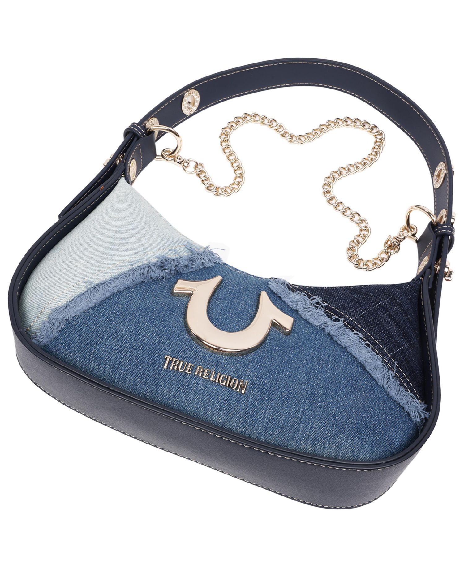 Frayed Denim Horseshoe Flap Shoulder Bag