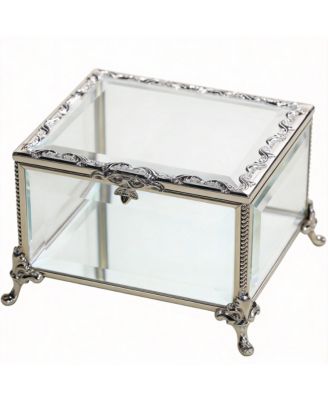 Vintage Glass Jewelry Box with Hinged Lid for Rings and Ornaments