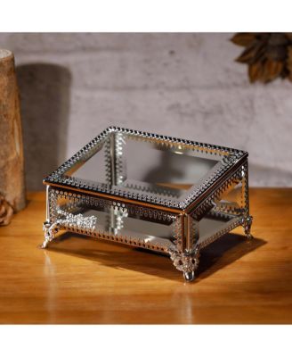 Vintage Glass Jewelry Box with Hinged Lid for Rings and Trinkets