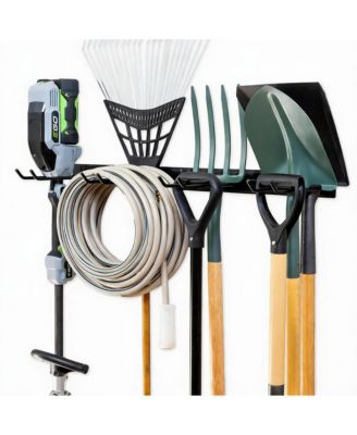 Wall-Mounted Garden Tool Rack - 4 Hooks, Heavy-Duty Steel, Easy Install, Durable