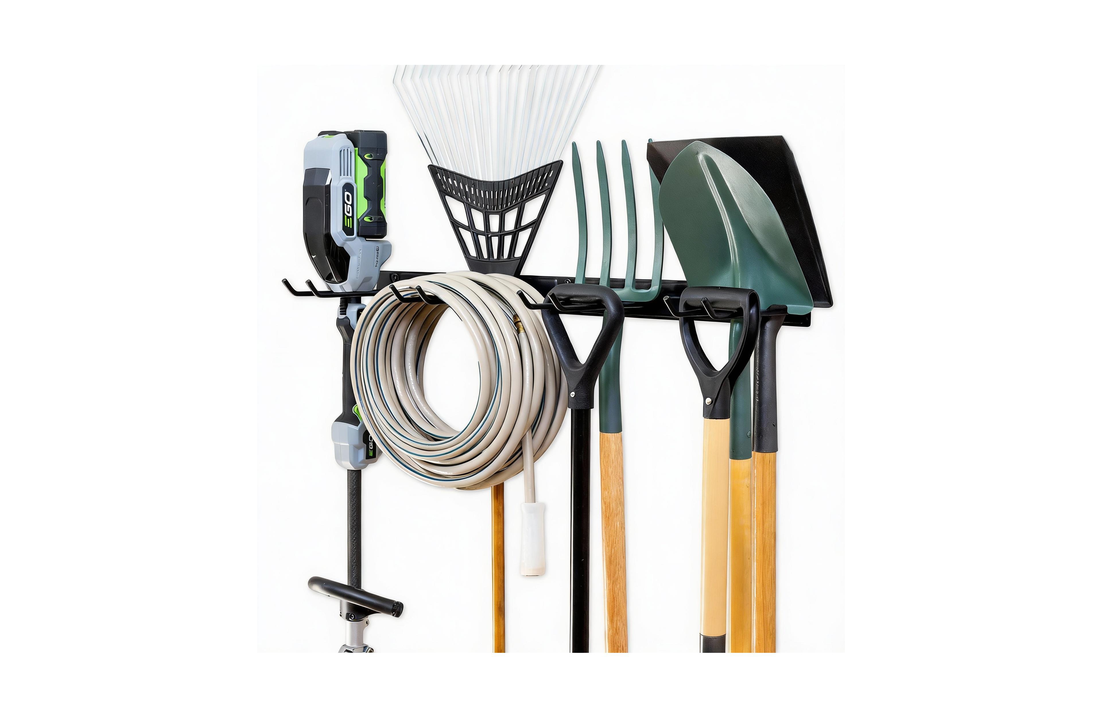 Yigii Wall-Mounted Garden Tool Rack - 4 Hooks, Heavy-Duty Steel, Easy Install, Durable