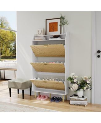 GarveeLife 3-Drawer Shoe Cabinet with Bench - Narrow Freestanding Shoe Storage for Entryway