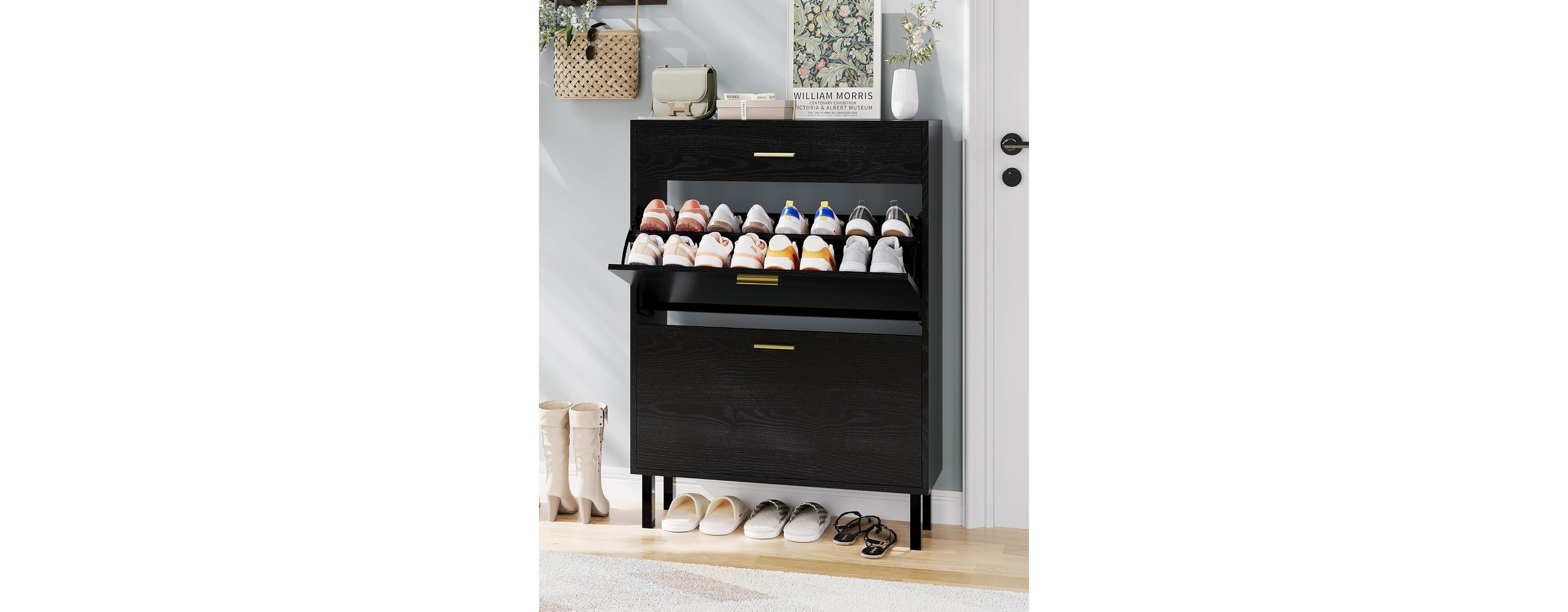 gaomon Narrow Shoe Cabinet Storage for Entryway, 3 Drawers, Freestanding Shoe Organizer Wooden,Shoe Rack Storage with 3-Tier Adjustable Shelve