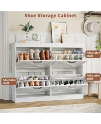 Entryway Shoe Cabinet with 4 Flip Drawers, Wide Shoe Storage Organizer Cabinet, Durable and Stylish, Hidden Freestanding Shoe Rack Cabinet