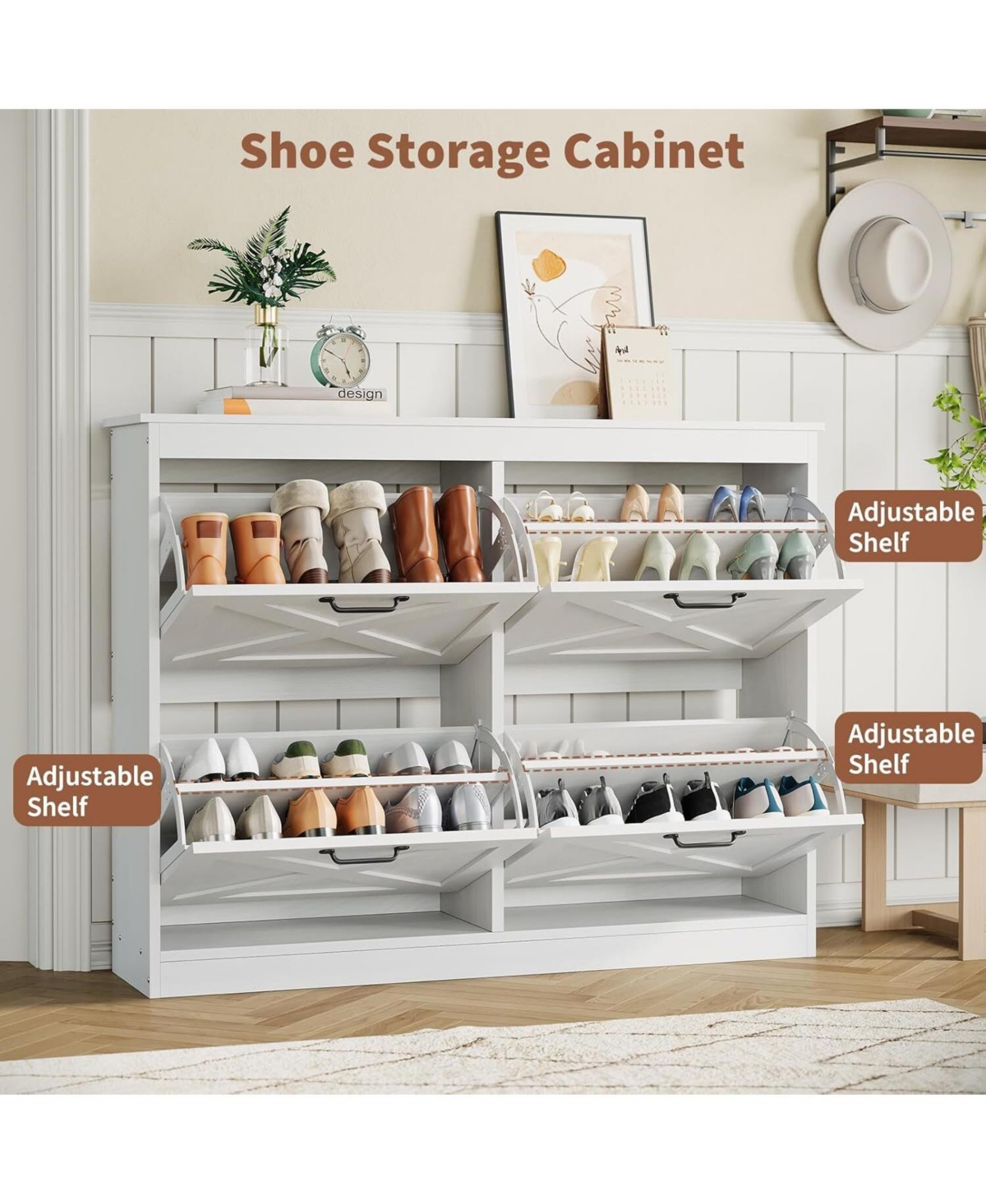 gaomon Entryway Shoe Cabinet with 4 Flip Drawers, Wide Shoe Storage Organizer Cabinet, Durable and Stylish, Hidden Freestanding Shoe Rack Cabinet