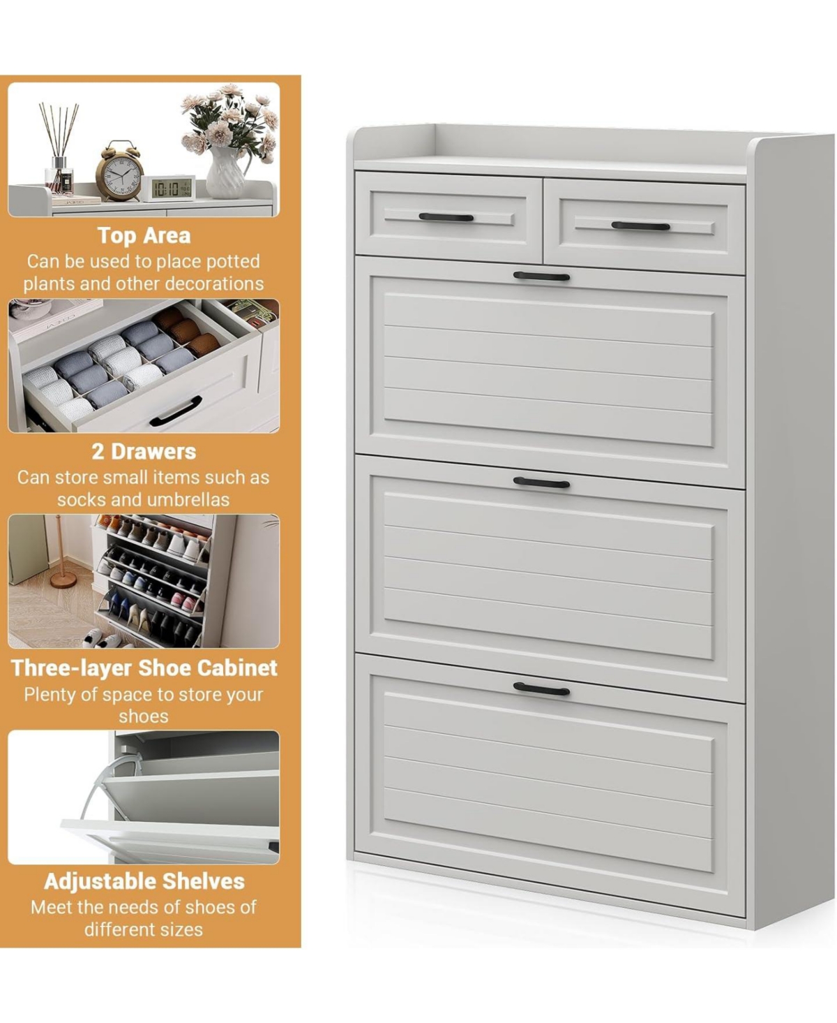 gaomon Shoe Storage Cabinet with 3 Flip Drawers and 2 Drawers, Hidden Wood Shoe Cabinet for Entryway Narrow Shoe Rack