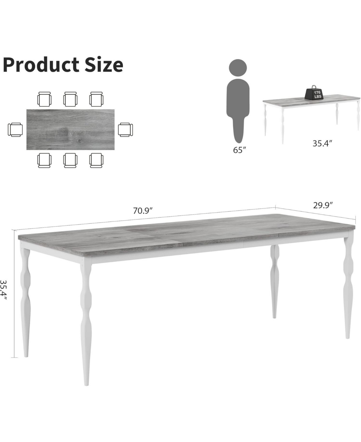 Gaomon Kitchen Table 71 Inch Farmhouse Dining Table for 6-8 People Rectangular Wood Kitchen Table for Dining Room, Home Office