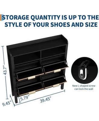 Shoe Cabinet with 4 Flip Drawers, Slim Fluted Freestanding Shoe Storage Organizer with Legs
