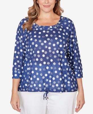 Plus Size Printed Grommet Neck Blouson Top